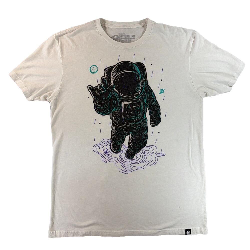 Into The AM Universal Love Astronaut T-Shirt Size Large Outer Space Hand Drawn